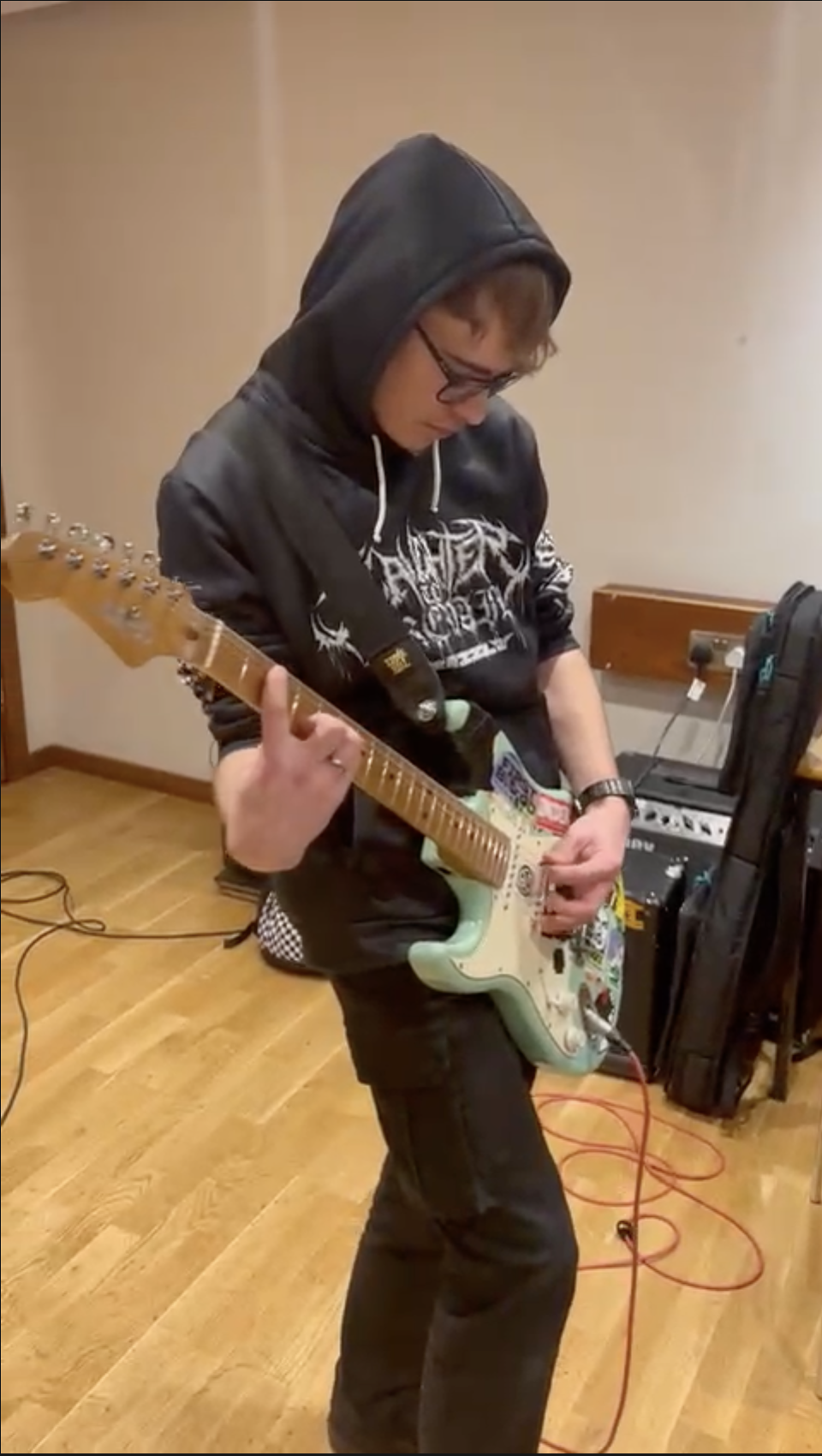 Akira from Hybryd Band Recording Punk Rock Guitar in Studio