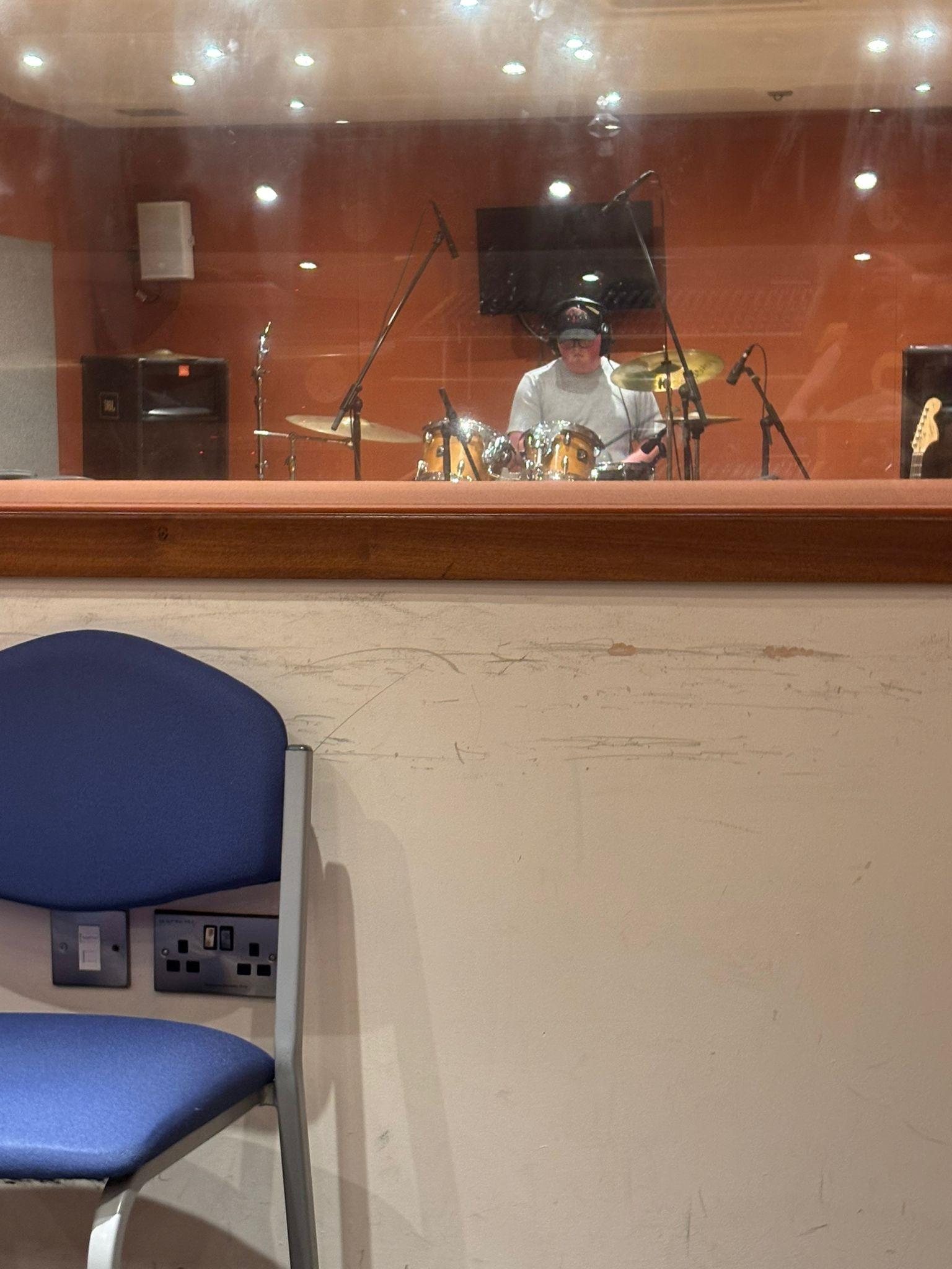 Chichester Punk Rock Group Hybryd Band Recording Drums in Studio