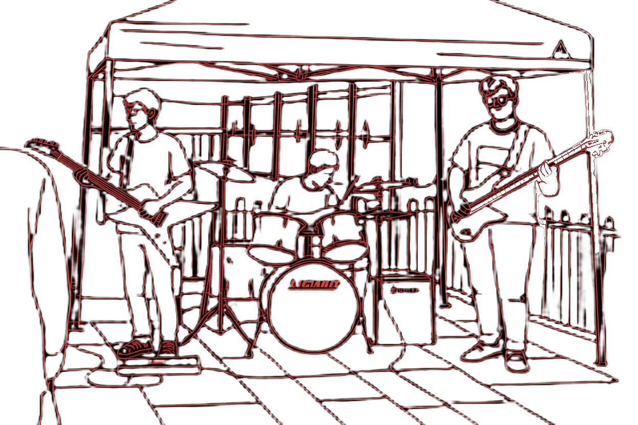 Wireframe diagram of Hybryd Band performing punk rock live on stage